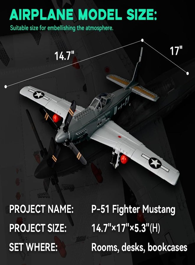 ArtorBricks P-51 Mustang Fighter Airplane Military Building Set with Display Stand - 258 Piece Model Kit for Adults, Collectors & Hobbyists - Image 2